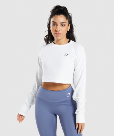 Gymshark Training Cropped Sweater Women's Hoodies White | UAE-06EGMT