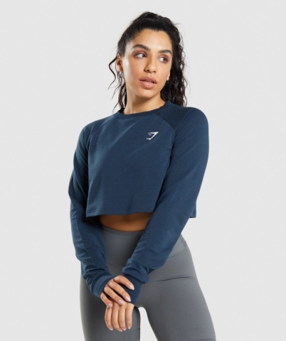 Gymshark Training Cropped Sweater Women's Hoodies Navy | UAE-49QVFO