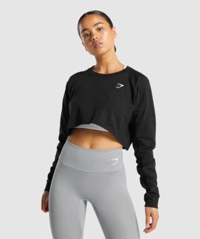 Gymshark Training Cropped Sweater Women's Hoodies Black | UAE-90HEQX