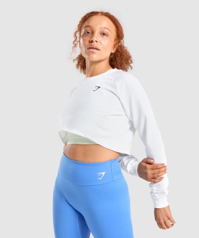 Gymshark Training Cropped Sweater Women's Hoodies White | UAE-90LPVT