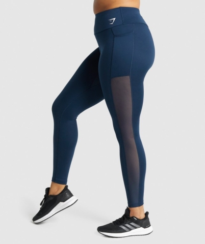 Gymshark Training Mesh Pocket High Waisted Women's Leggings Navy | UAE-34NWBQ