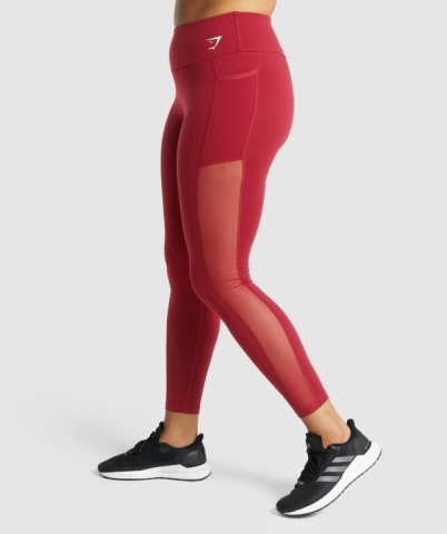 Gymshark Training Mesh Pocket High Waisted Women's Leggings Burgundy | UAE-92VPMG