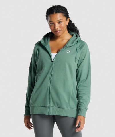 Gymshark Training Zip Up Women's Hoodies Green | UAE-62ZKOQ