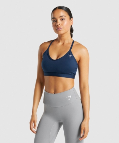 Gymshark V Neck Training Women's Sports Bra Navy | UAE-09XYWV