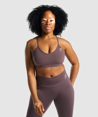 Gymshark V Neck Training Women's Sports Bra Brown | UAE-14FNDC