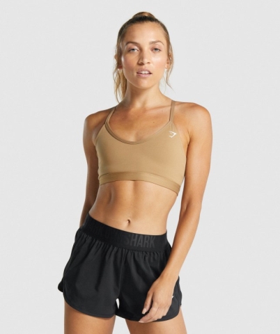 Gymshark V Neck Training Women's Sports Bra Light Brown | UAE-87OBJX