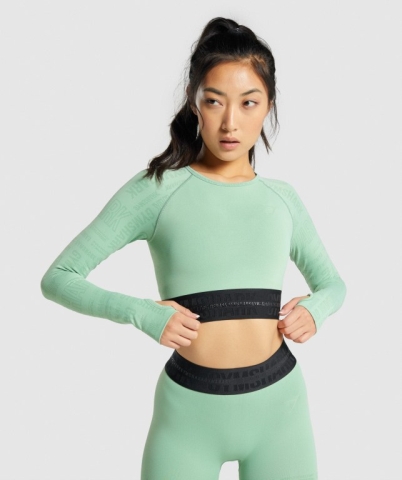 Gymshark Vision Crop Top Women's Sweatshirts Green | UAE-36BSFZ