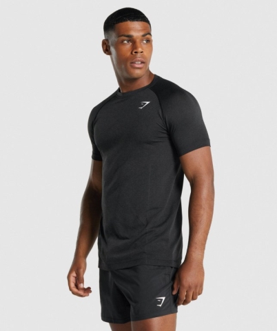 Gymshark Vital Light Seamless Men's T Shirts Black | UAE-67XDVC