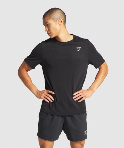 Gymshark Vital Men's T Shirts Black | UAE-24VLDR