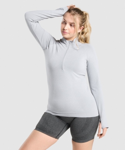 Gymshark Vital Seamless 2.0 1/2 Zip Women's Hoodies Light Grey | UAE-50FVTN