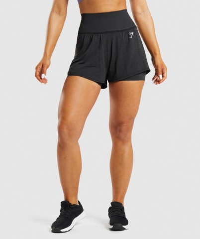 Gymshark Vital Seamless 2.0 2-in-1 Women's Shorts Black | UAE-12PTNK