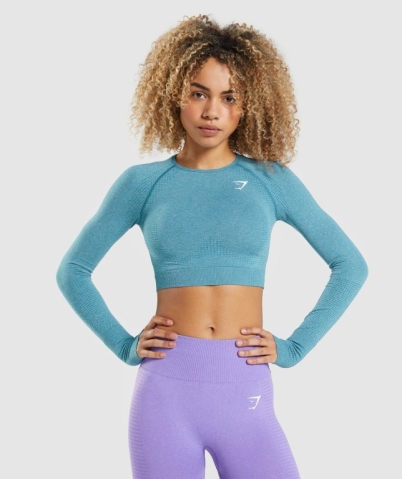 Gymshark Vital Seamless 2.0 Crop Top Women's Sweatshirts Turquoise | UAE-03KCRX