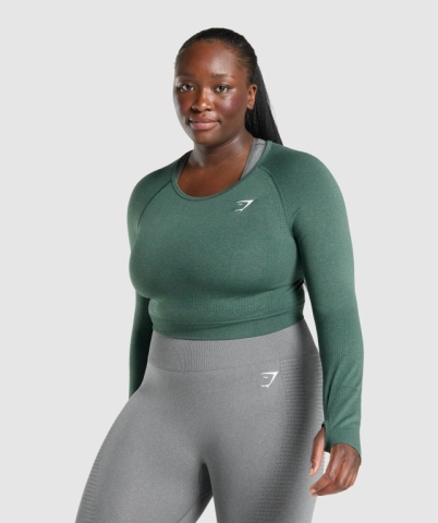 Gymshark Vital Seamless 2.0 Crop Top Women's T Shirts Dark Green | UAE-65NIQX