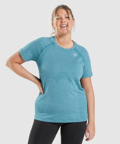 Gymshark Vital Seamless 2.0 Light Women's T Shirts Turquoise | UAE-29EQCW