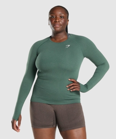 Gymshark Vital Seamless 2.0 Top Women's T Shirts Dark Green | UAE-37BECL