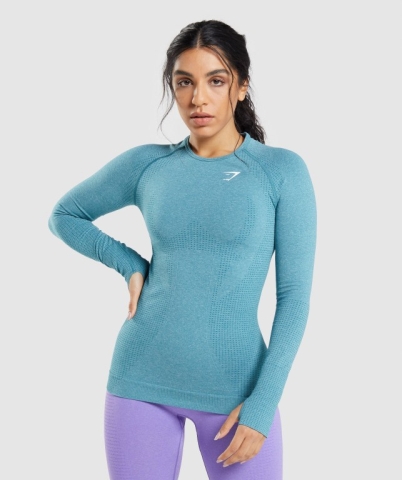 Gymshark Vital Seamless 2.0 Top Women's T Shirts Turquoise | UAE-65FURV