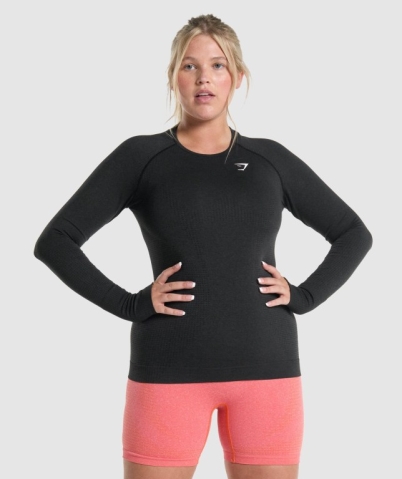 Gymshark Vital Seamless 2.0 Top Women's T Shirts Black | UAE-71TWYB