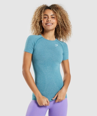 Gymshark Vital Seamless 2.0 Women's T Shirts Turquoise | UAE-54VIHD