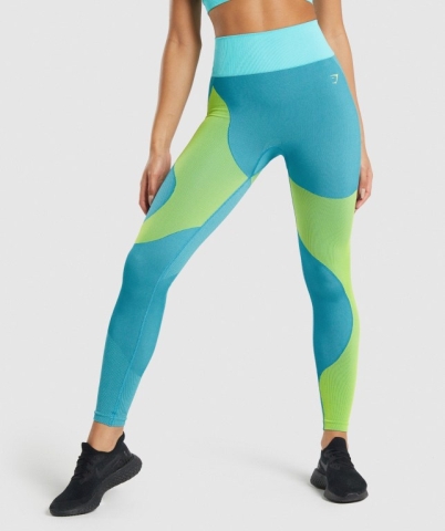 Gymshark WTFlex Seamless High Waisted Women's Leggings Blue | UAE-28SYAQ