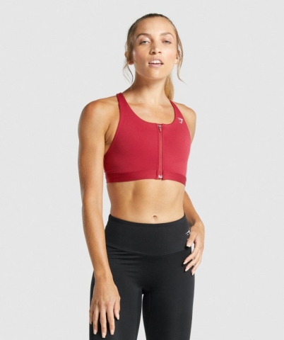 Gymshark Zip Up Training Women's Sports Bra Burgundy | UAE-19RIKS