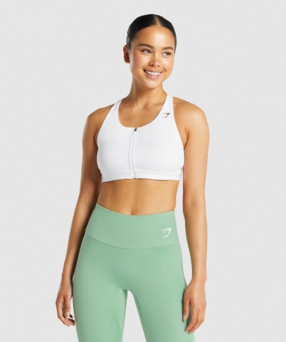 Gymshark Zip Up Training Women's Sports Bra White | UAE-40LWNM