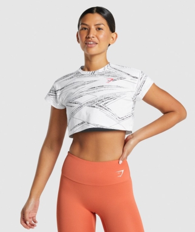 Gymshark Zone Graphic Crop Women's T Shirts White / Black | UAE-30ILWY