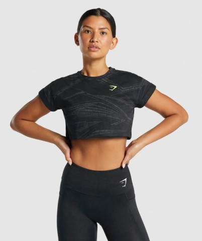 Gymshark Zone Graphic Crop Women's T Shirts Black / Grey | UAE-67ONYA