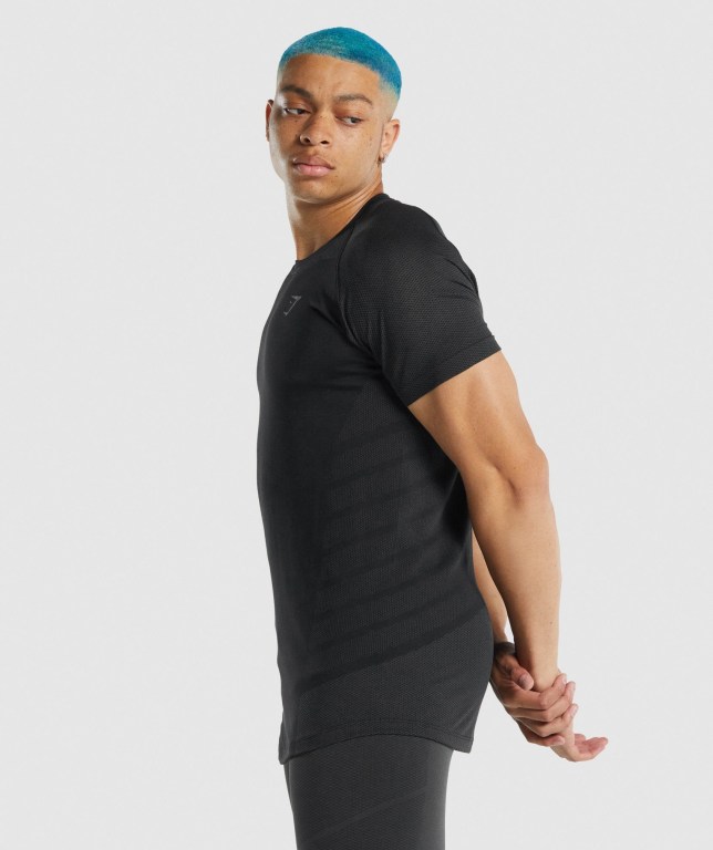 Gymshark 315 Men's T Shirts Black | UAE-73SICA