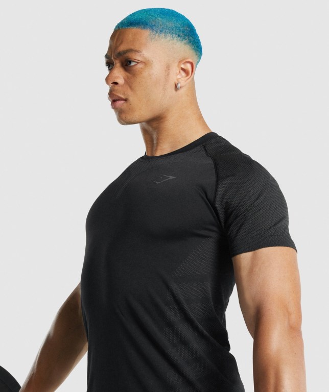 Gymshark 315 Men's T Shirts Black | UAE-73SICA