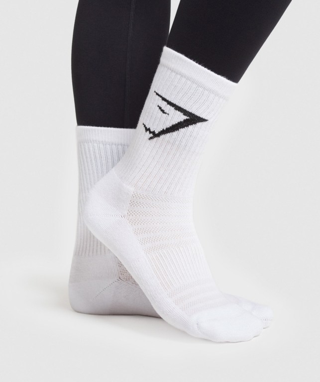 Gymshark 3pk Men's Socks White | UAE-96OGVU