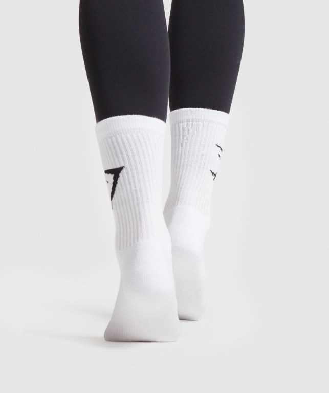 Gymshark 3pk Men's Socks White | UAE-96OGVU