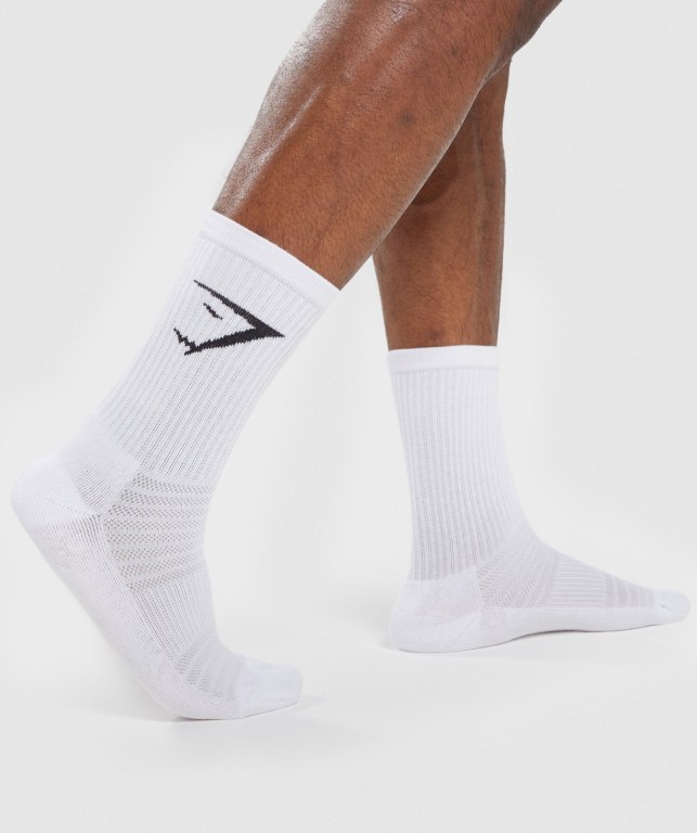 Gymshark 3pk Men\'s Socks White | UAE-96OGVU