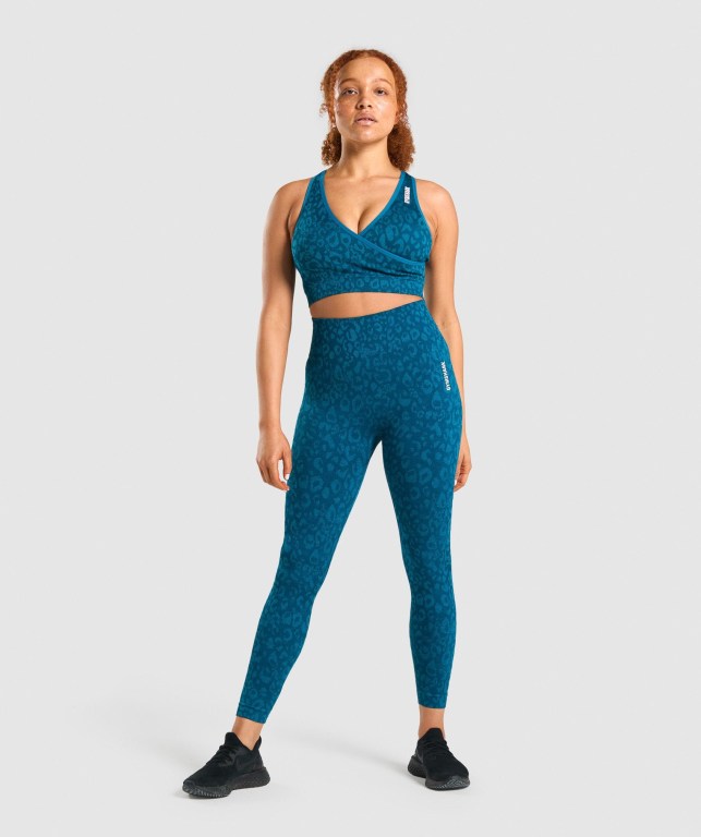 Gymshark Adapt Animal Seamless Women's Sports Bra Turquoise | UAE-42UIAC