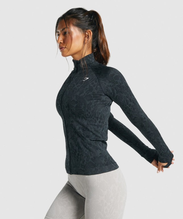 Gymshark Adapt Animal Seamless Zip Up Women's Jackets Black | UAE-46FIDU