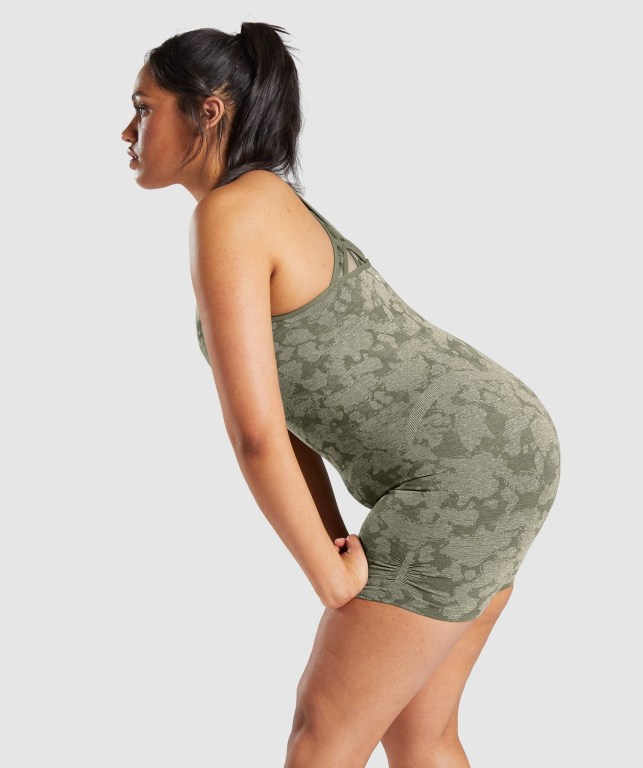 Gymshark Adapt Camo Seamless All In One Women's Shorts Green | UAE-04XYIE