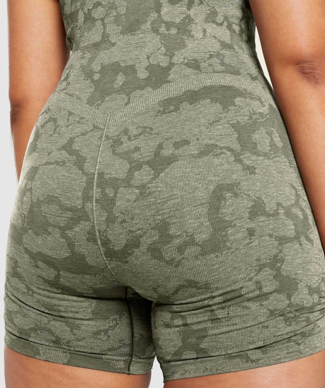 Gymshark Adapt Camo Seamless All In One Women's Shorts Green | UAE-04XYIE