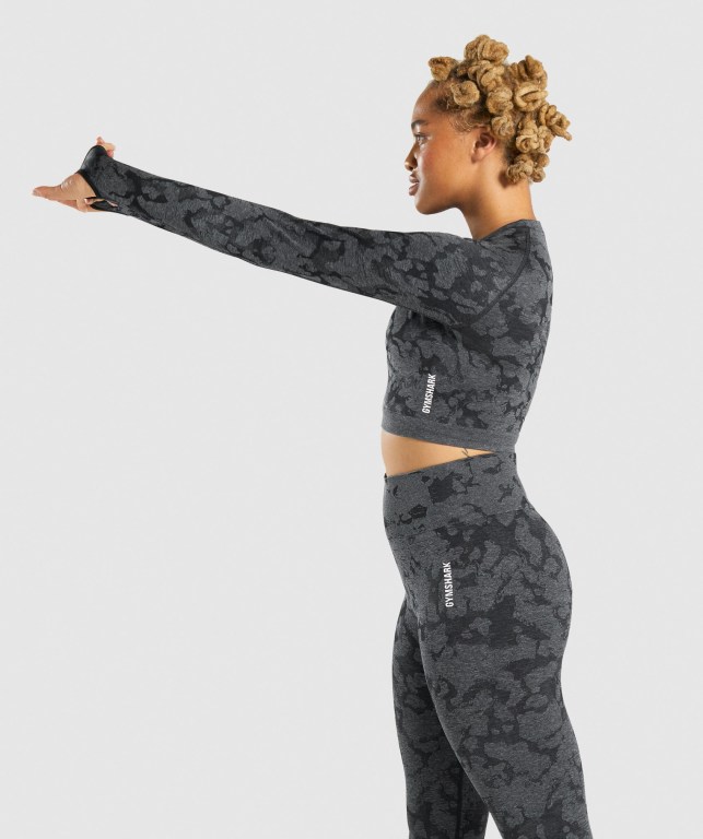 Gymshark Adapt Camo Seamless Crop Top Women's Sweatshirts Black | UAE-34NOBJ