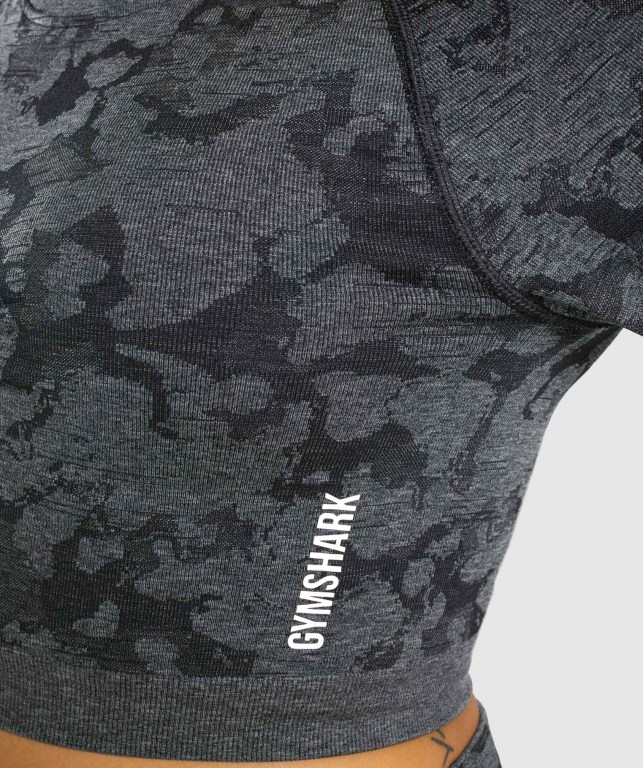 Gymshark Adapt Camo Seamless Crop Top Women's Sweatshirts Black | UAE-34NOBJ