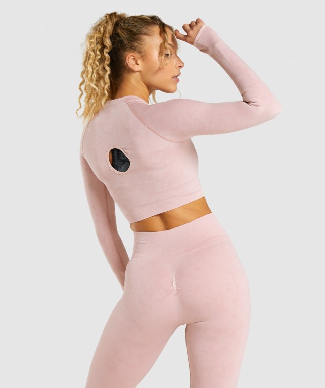 Gymshark Adapt Camo Seamless Crop Top Women's T Shirts Light Pink | UAE-50ECNU