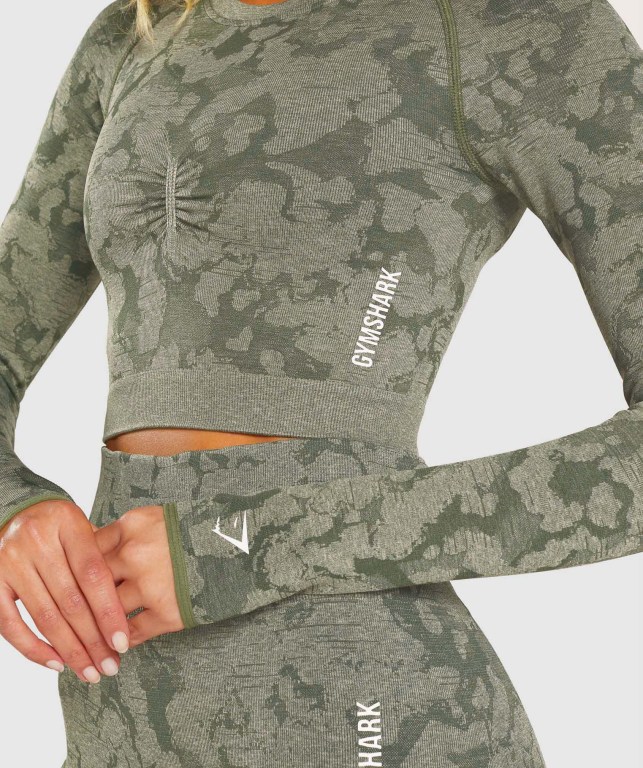 Gymshark Adapt Camo Seamless Crop Top Women's T Shirts Green | UAE-60PIDH