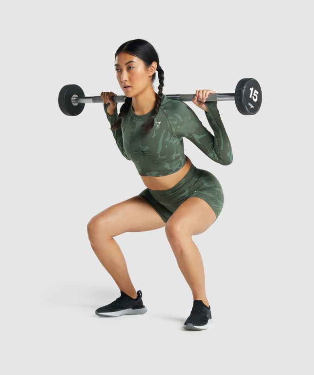 Gymshark Adapt Camo Seamless Crop Top Women's Sweatshirts Green | UAE-84IUCF