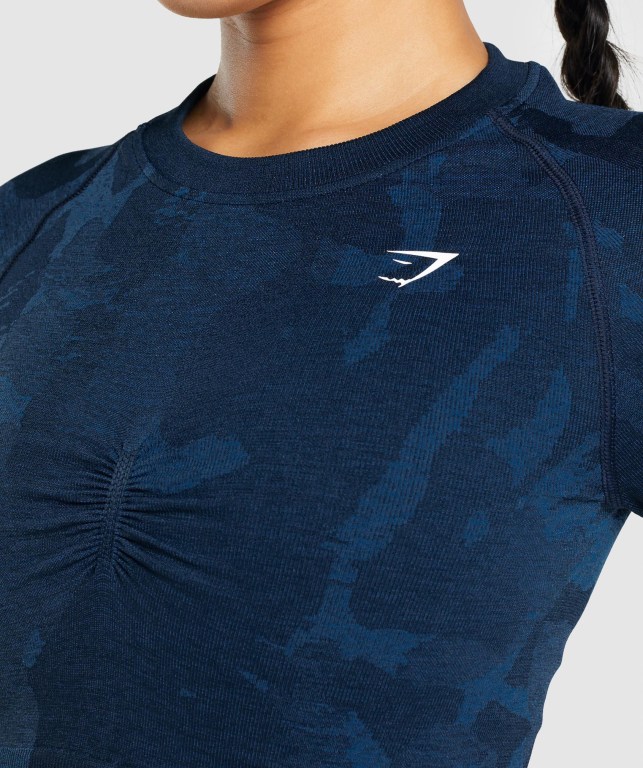 Gymshark Adapt Camo Seamless Crop Top Women's T Shirts Navy | UAE-89NZRV