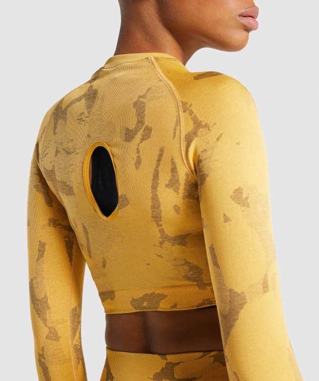 Gymshark Adapt Camo Seamless Crop Top Women's Sweatshirts Yellow | UAE-91FSCW