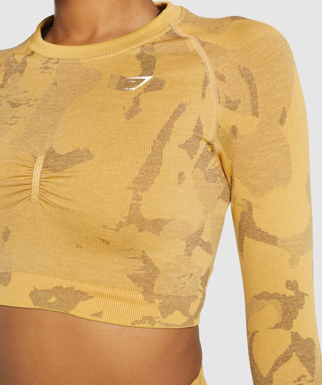 Gymshark Adapt Camo Seamless Crop Top Women's Sweatshirts Yellow | UAE-91FSCW