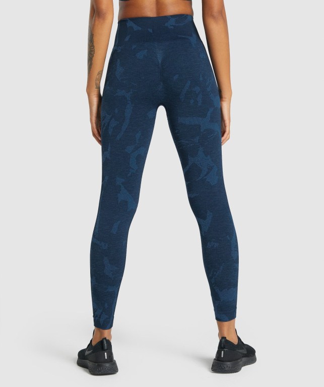 Gymshark Adapt Camo Seamless High Waisted Women's Leggings Navy | UAE-08BNGH