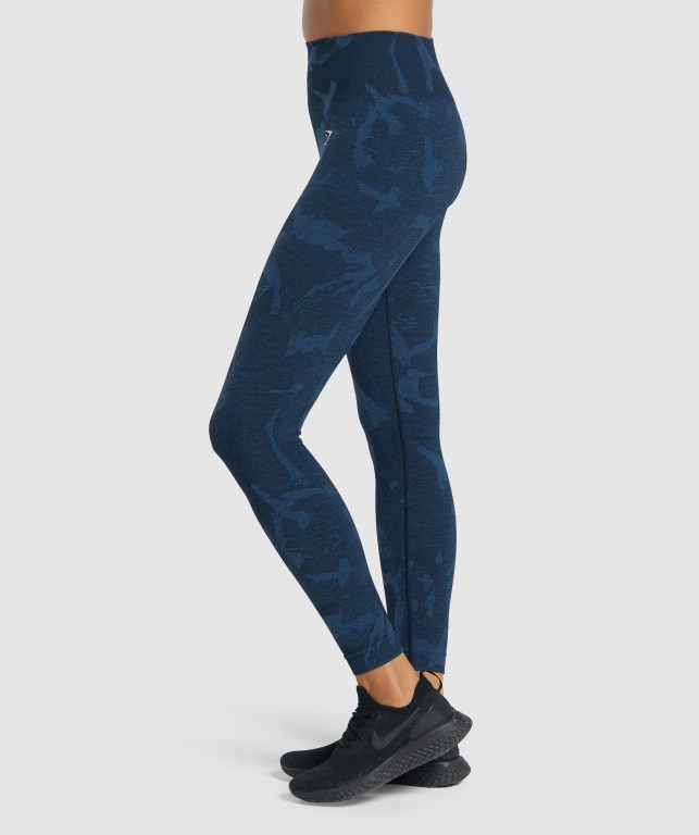 Gymshark Adapt Camo Seamless High Waisted Women's Leggings Navy | UAE-08BNGH