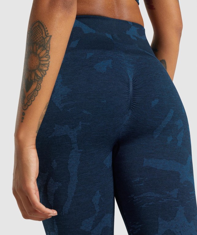 Gymshark Adapt Camo Seamless High Waisted Women's Leggings Navy | UAE-08BNGH