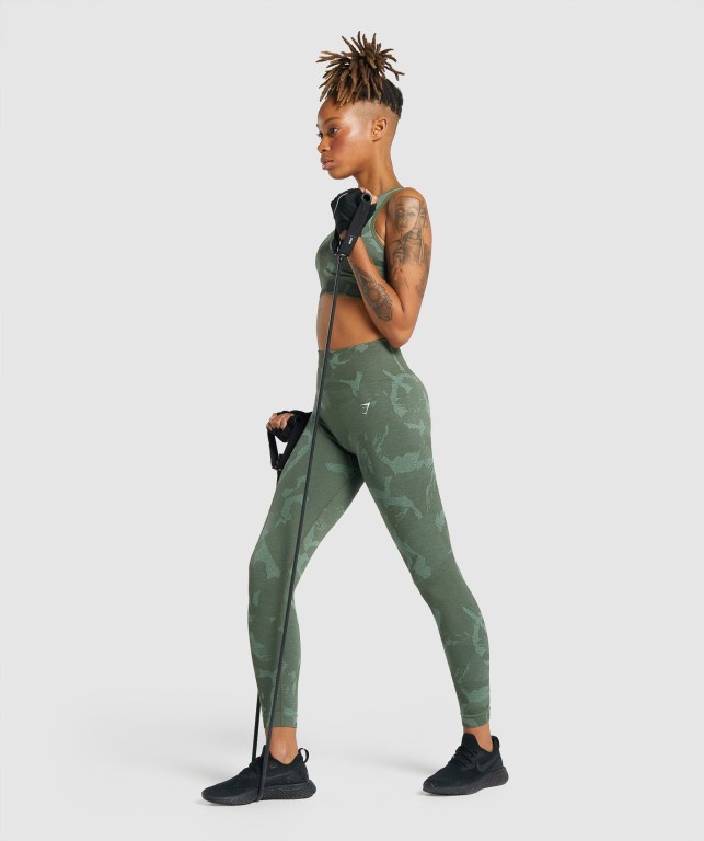 Gymshark Adapt Camo Seamless High Waisted Women's Leggings Green | UAE-82LKND