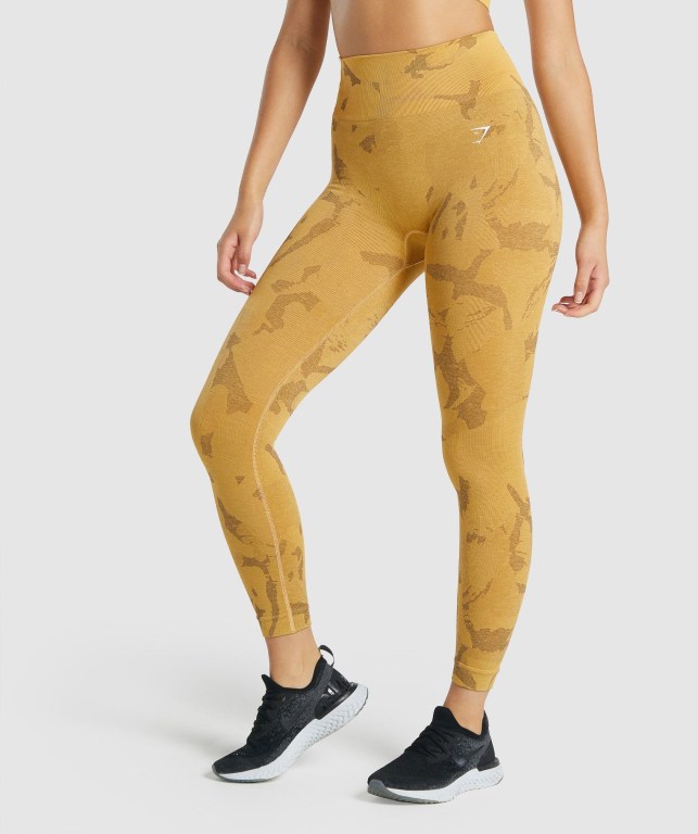 Gymshark Adapt Camo Seamless High Waisted Women\'s Leggings Yellow | UAE-85YIHC