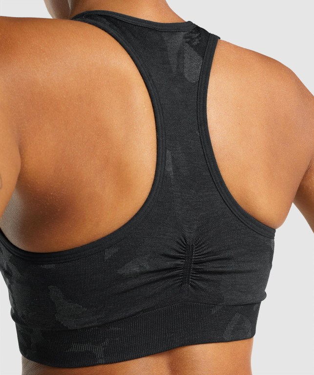 Gymshark Adapt Camo Seamless Racer Back Women's Sports Bra Black | UAE-63BZMX